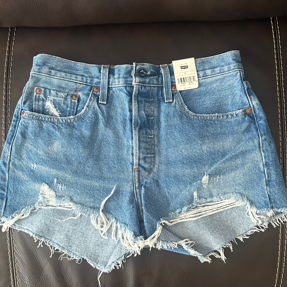 Levi's Light Blue Frayed Jean Shorts